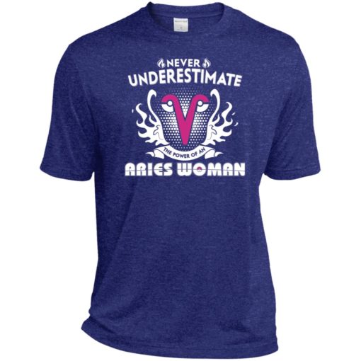 Never underestimate the power of aries woman sport t-shirt