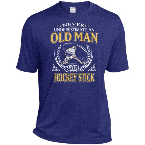 Never underestimate an old man with hockey stick sport t-shirt