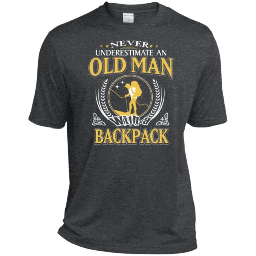Never underestimate an old man with backpack sport t-shirt