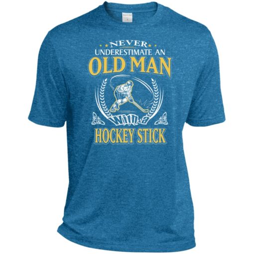 Never underestimate an old man with hockey stick sport t-shirt