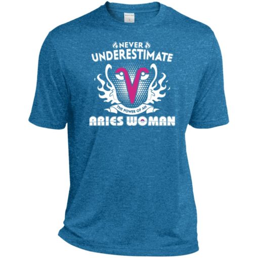 Never underestimate the power of aries woman sport t-shirt