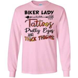 Biker lady with tattoos pretty eyes and thick thighs long sleeve