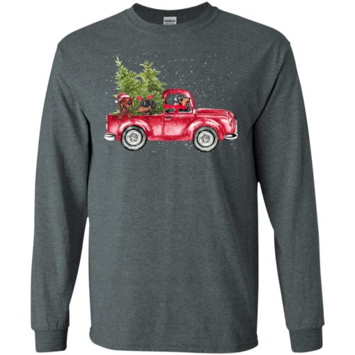 Dachshunds drive christmas car in snow vintage dog lover pets puppy long sleeve