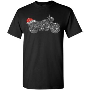 Rhinestone motorcycle with santa claus hat t-shirt