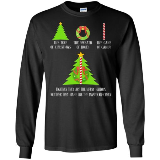 The tree of christmas the wreath of holly the cane of candy together long sleeve