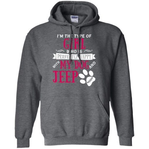 Girl perfectly happy with dog and jeep hoodie