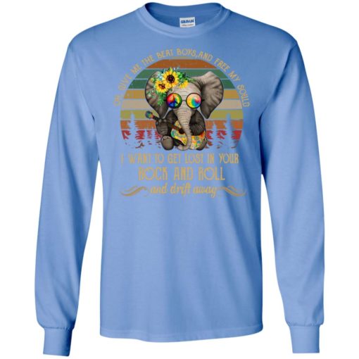 Elephant playing guitar peace sign i want to get lost in your rock and roll long sleeve