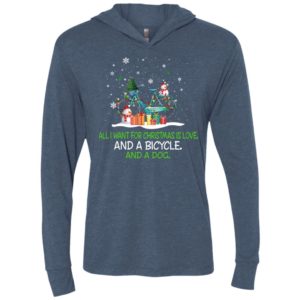 All i want for christmas is love and a bicycle and a dog unisex hoodie