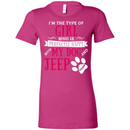 Girl perfectly happy with dog and jeep women tee