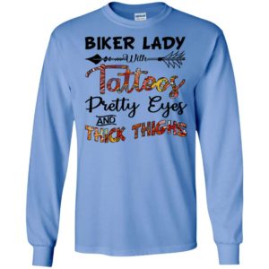 Biker lady with tattoos pretty eyes and thick thighs long sleeve