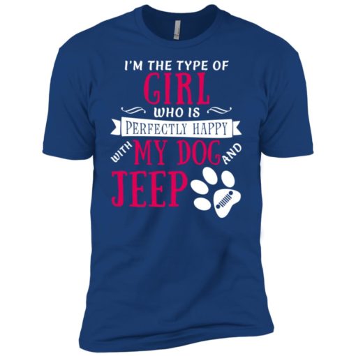 Girl perfectly happy with dog and jeep premium t-shirt