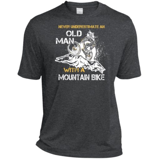 Never underestimate old man with mountain bike sport tee