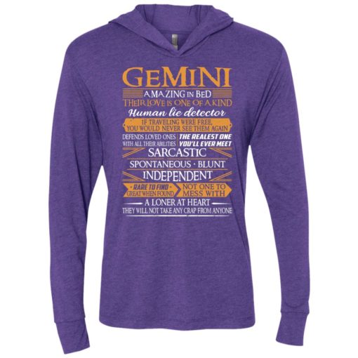 Gemini amazing in bed their love is one of a kind human lie detector unisex hoodie