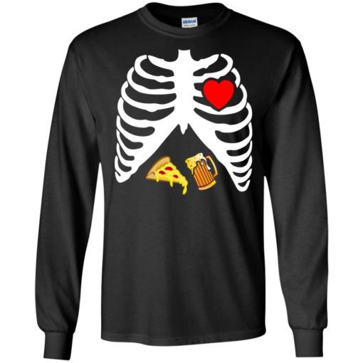 Halloween skeleton maternity pizza &#038; beer long sleeve