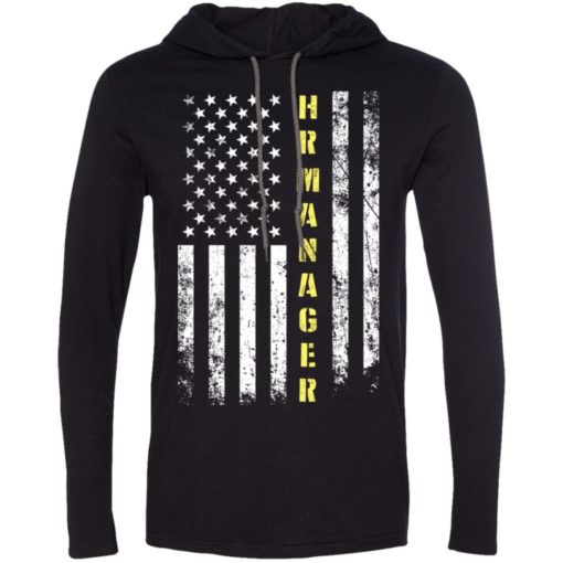 Proud hr manager miracle job title american flag long sleeve hoodie