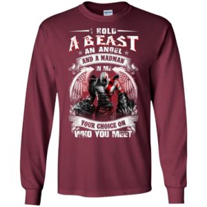 Kratos god of war hold a beast an angel and madman in me your choice on who you meet long sleeve