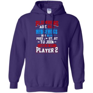 Plumbers are red hedgehogs are blue press start to join funny gamer players friendship hoodie
