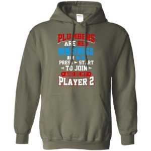 Plumbers are red hedgehogs are blue press start to join funny gamer players friendship hoodie