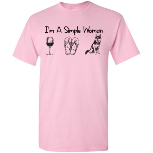 I’m a simple woman wine flip flops husky dog lover t-shirt