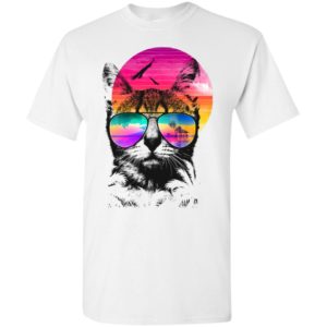 Love cat with sunglasses summer beach rainbow retro t-shirt