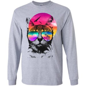 Love cat with sunglasses summer beach rainbow retro long sleeve