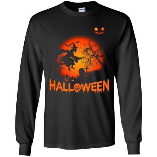 Halloween gift – scary night witch flying broom pumpkin art long sleeve