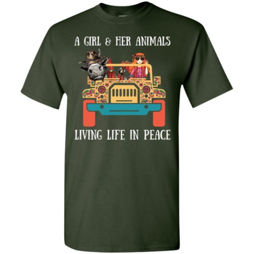 A girl and her animals living life in peace funny jeep lady gift for women farmer t-shirt