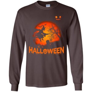 Halloween gift – scary night witch flying broom pumpkin art long sleeve