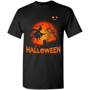 Halloween gift – scary night witch flying broom pumpkin art t-shirt